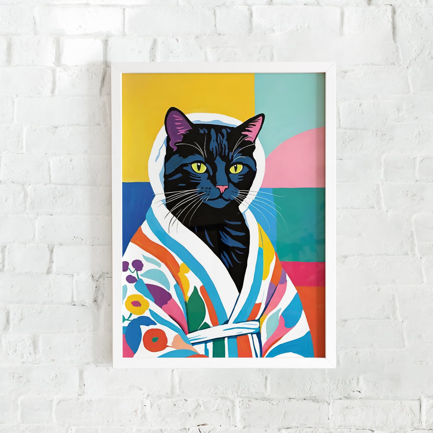 Cat in Bathrobe Bathroom Wall Art