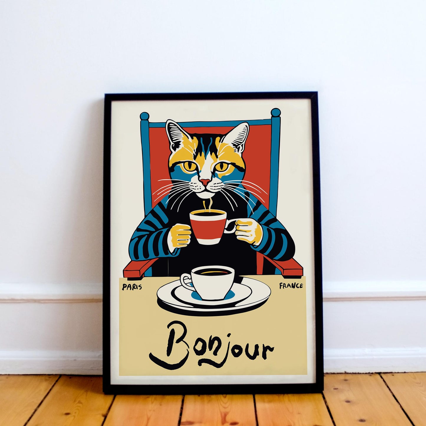 Bonjour Cat Coffee Wall Art Kitchen