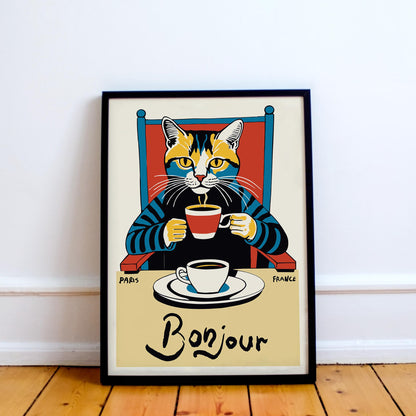 Bonjour Cat Coffee Wall Art Kitchen
