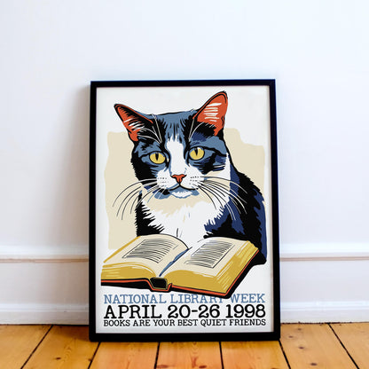 1998 Cat Library Week Poster Print