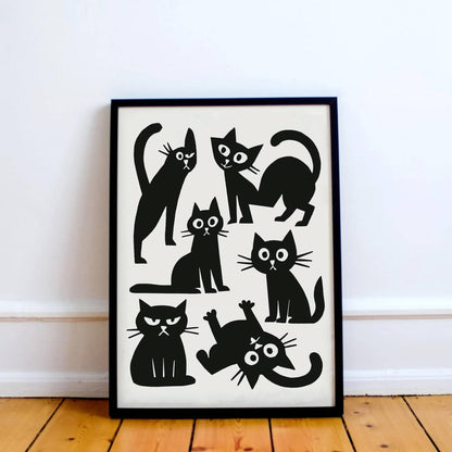 Black & White Funny Cats Print – Modern Wall Decor