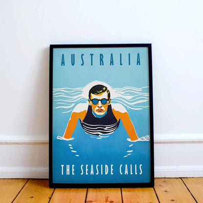 Australia Swimming Retro Poster