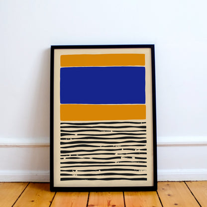 Abstract Blue and Yellow Line Art Poster