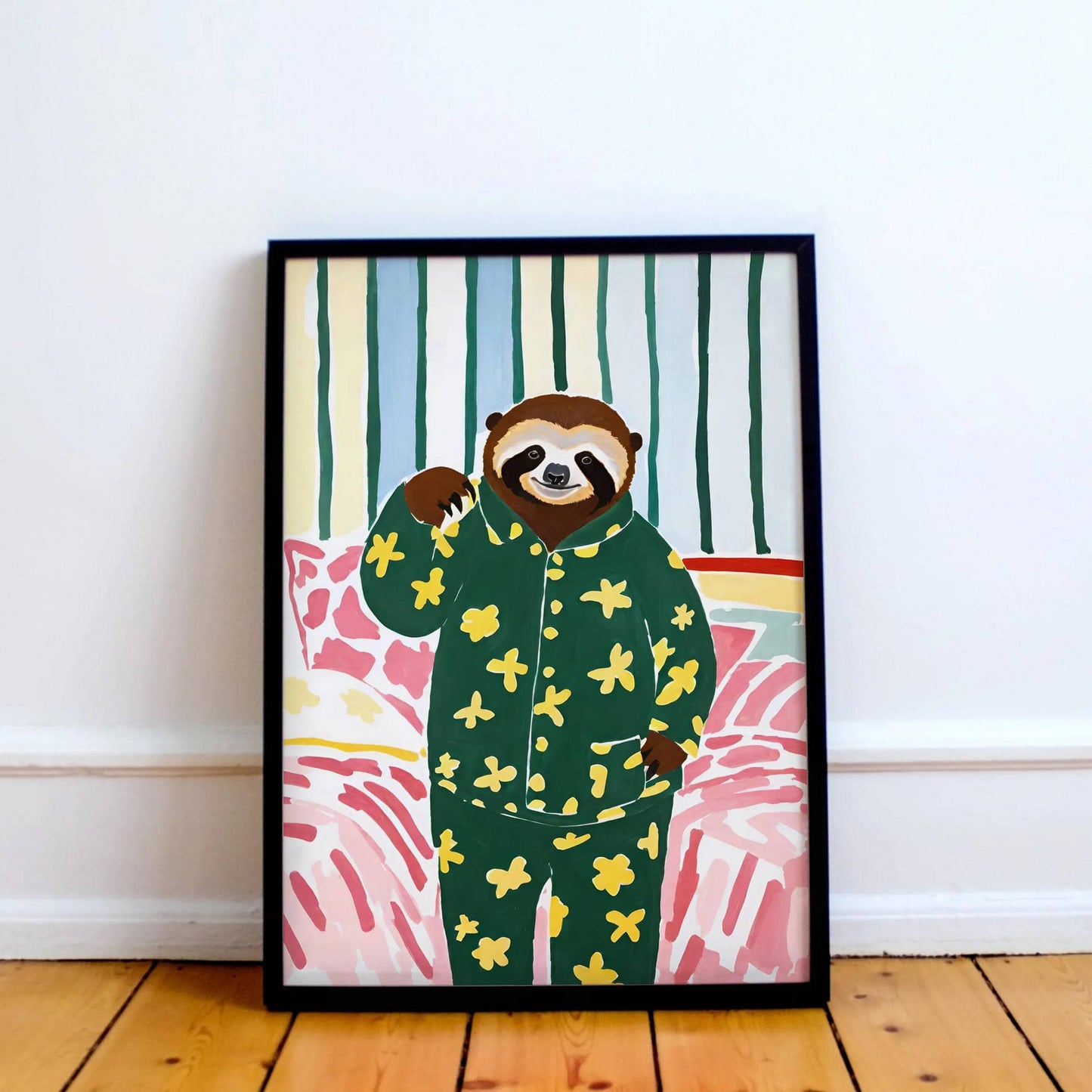 Cute Sloth in Pajamas Art Print - HypeSheriff