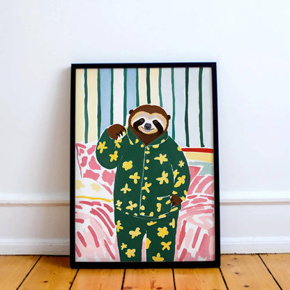 Cute Sloth in Pajamas Art Print - HypeSheriff
