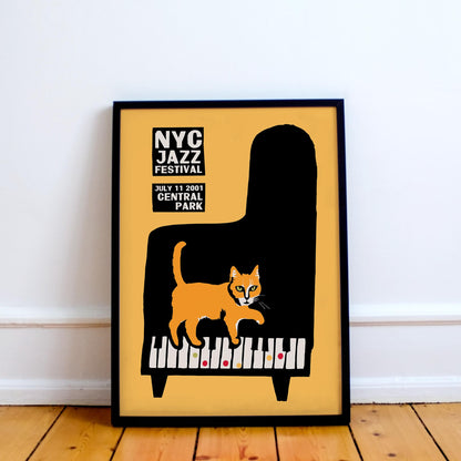 NYC Jazz Festival Cat Piano Poster Print