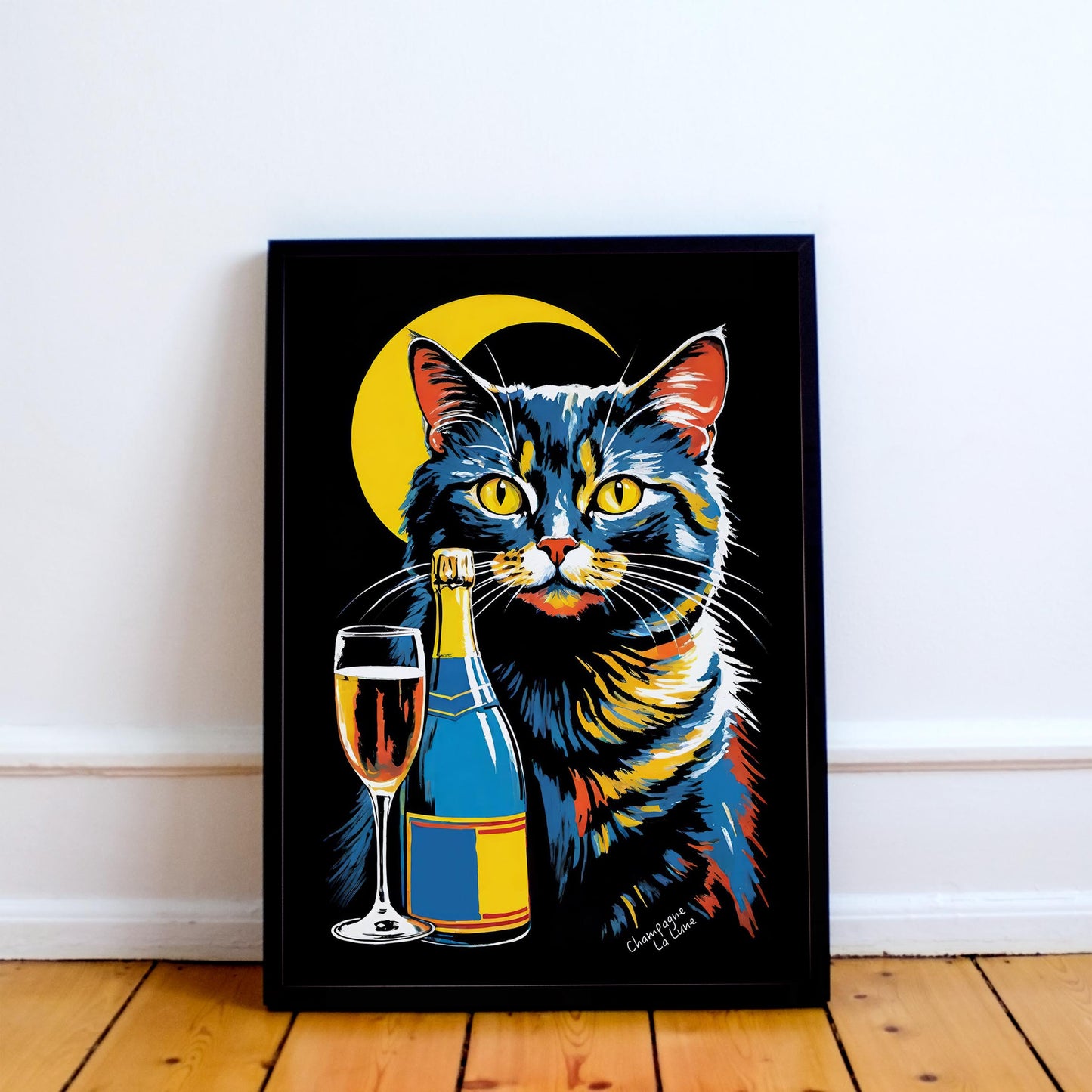 Moonlit Cat Champagne Poster