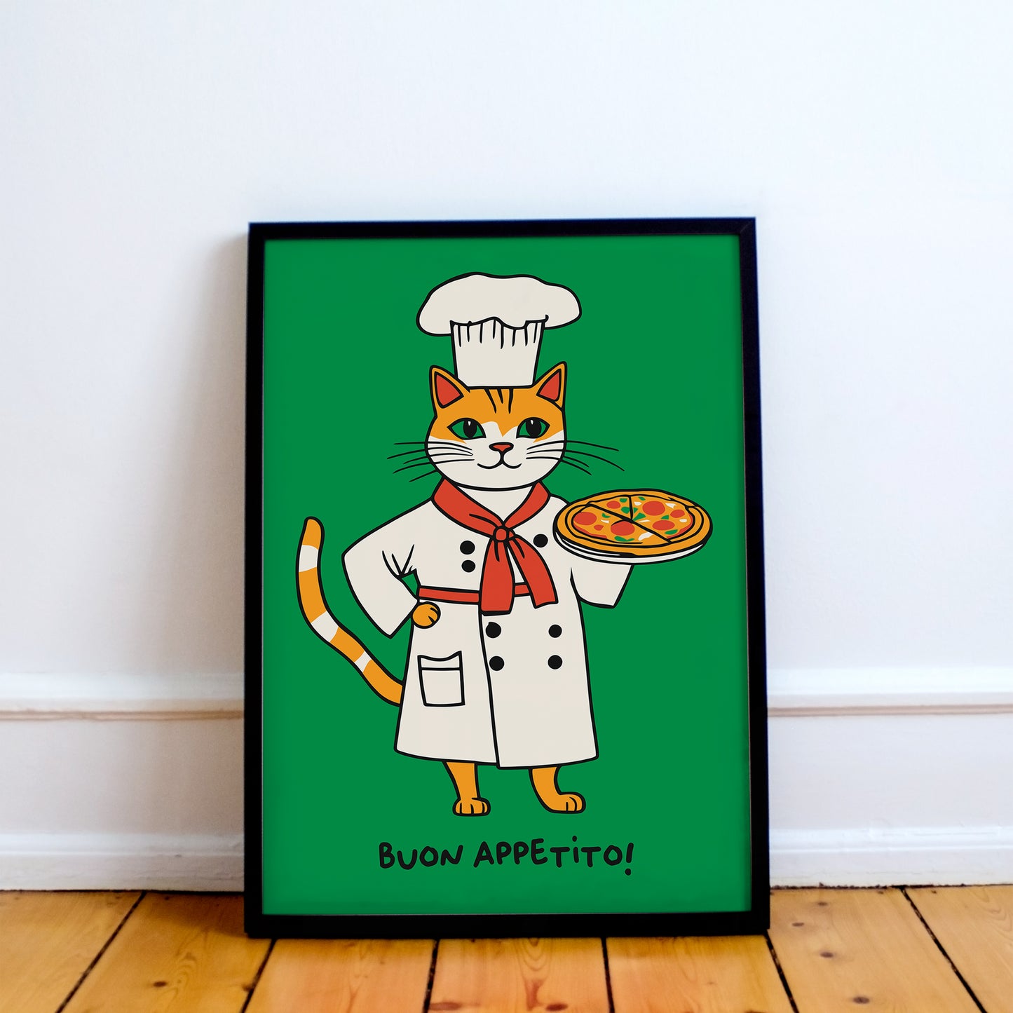 Buon Appetito Cat Pizza Lover Green Poster