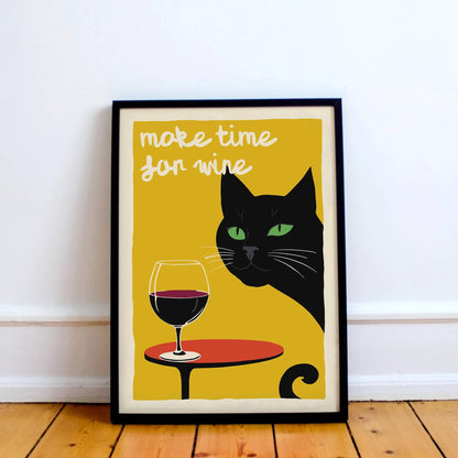Make Time For Wine - Cute Cat Poster
