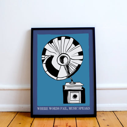 Music Quote Art Print - Gramophone Poster