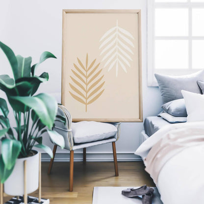 Boho Japandi Wall Art – Minimalist Leaves Poster