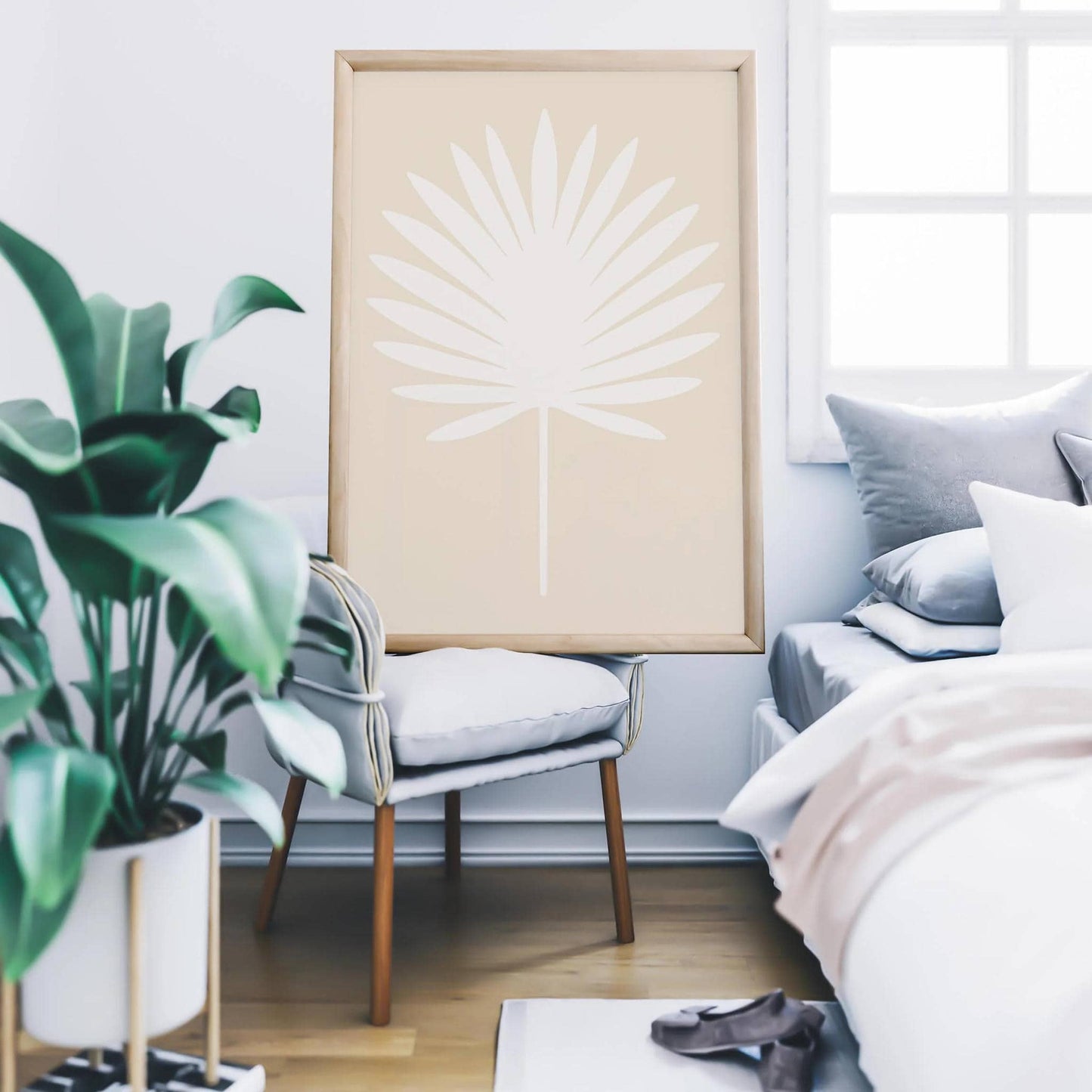 White Palm Leaf Print – Neutral Minimal Wall Decor