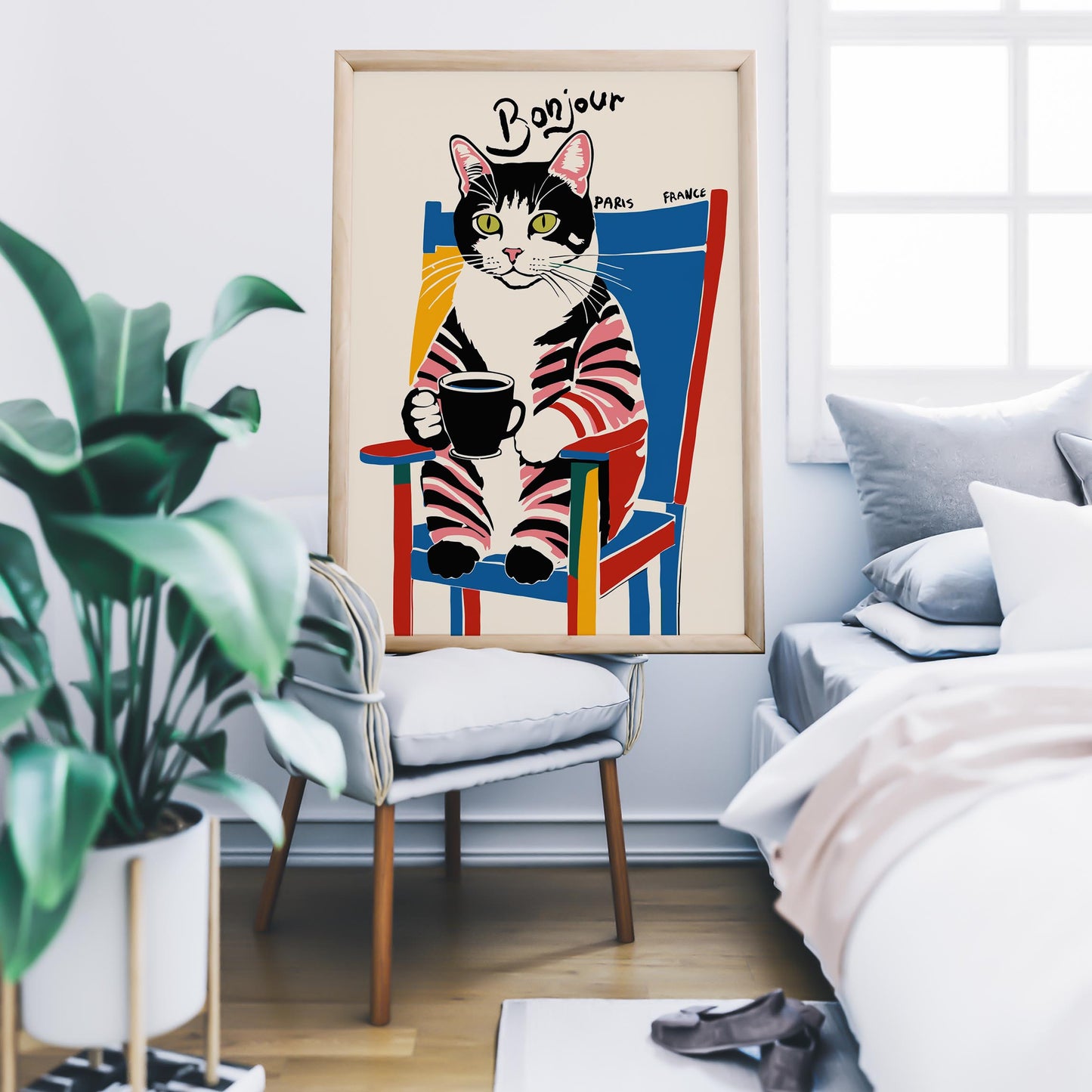 Bonjour Cat Poster Print