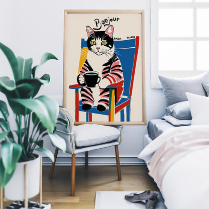 Bonjour Cat Poster Print