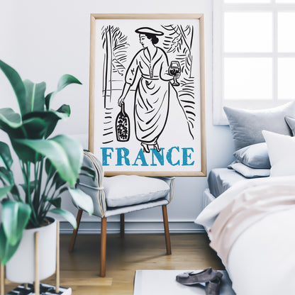 Retro France Travel Poster Line Art