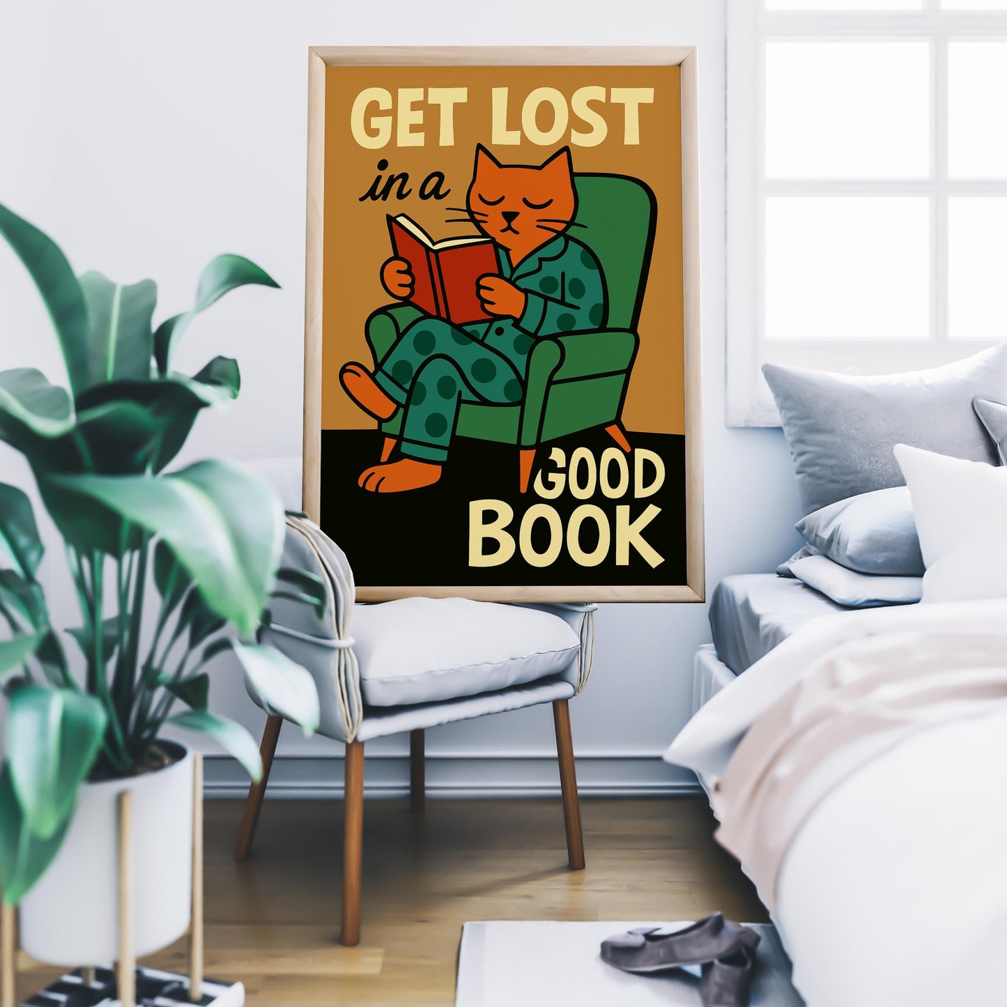 Good Book Reading Cat Print