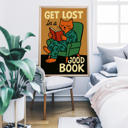 Good Book Reading Cat Print