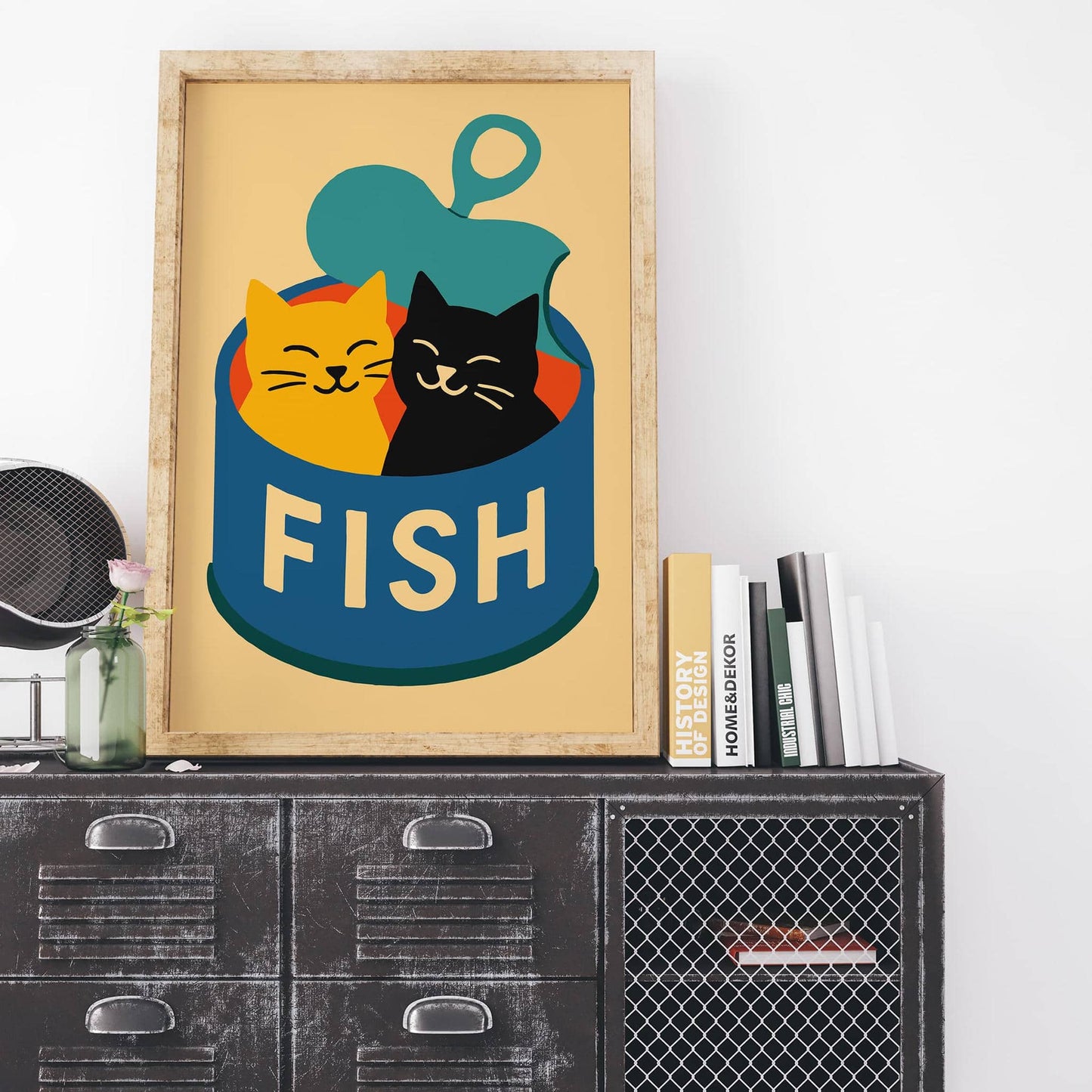 Retro Funny Cats and Fish Can Poster