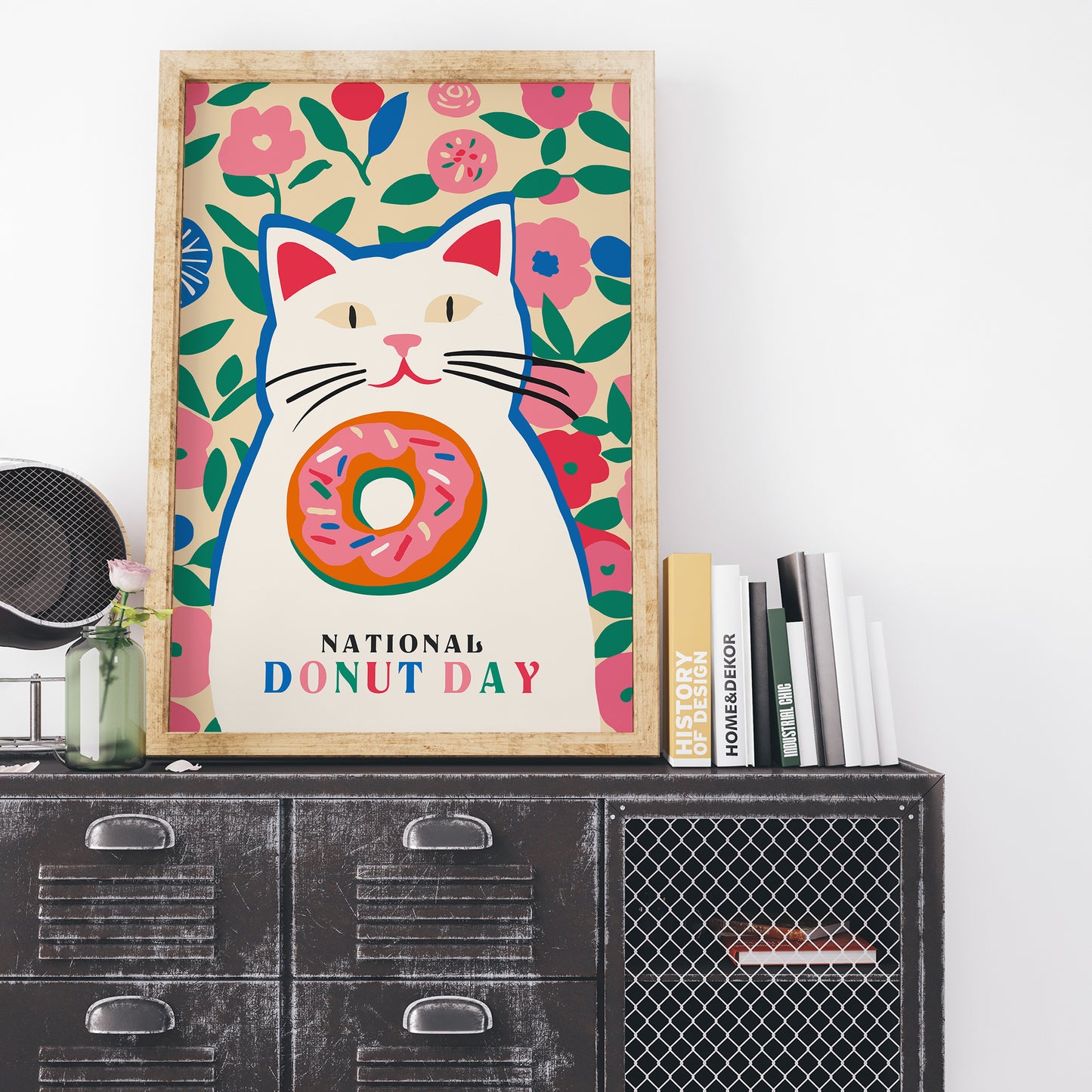 National Donut Day Pink Cat Poster 2024