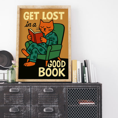 Good Book Reading Cat Print