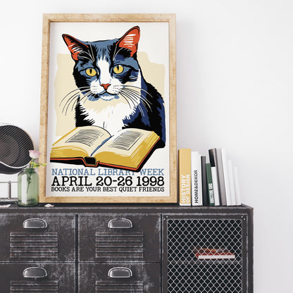 1998 Cat Library Week Poster Print