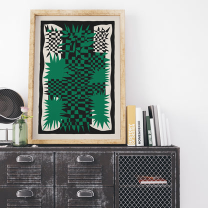 Green Retro Checkerboard Wall Art