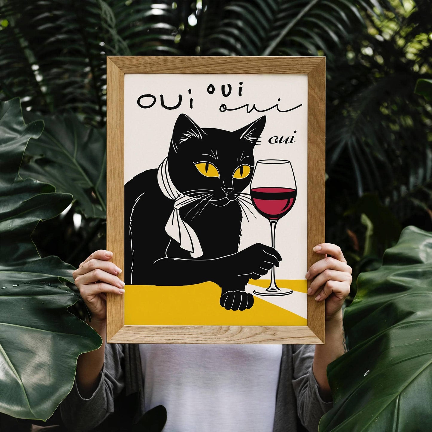 Oui French Wine Cat Poster
