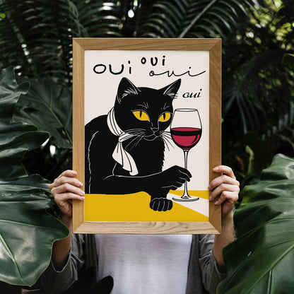 Oui French Wine Cat Poster