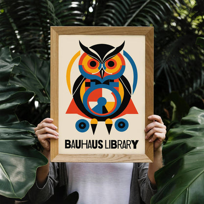 Bauhaus Library Geometric Owl Poster Print
