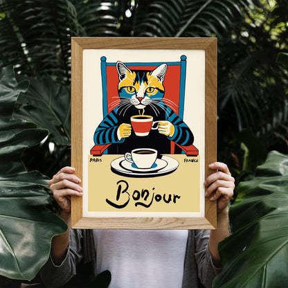 Bonjour Cat Coffee Wall Art Kitchen