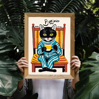 Bonjour Cat Coffee Print Kitchen
