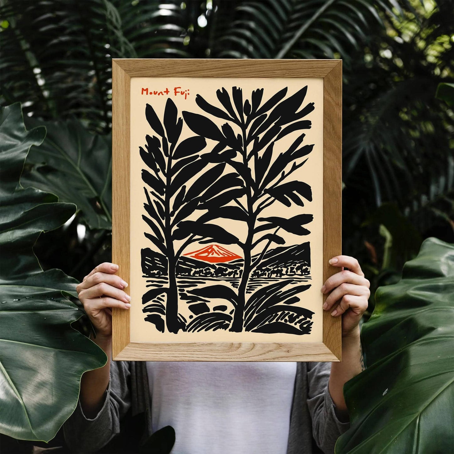 Mount Fuji Travel Black Ink Style Poster