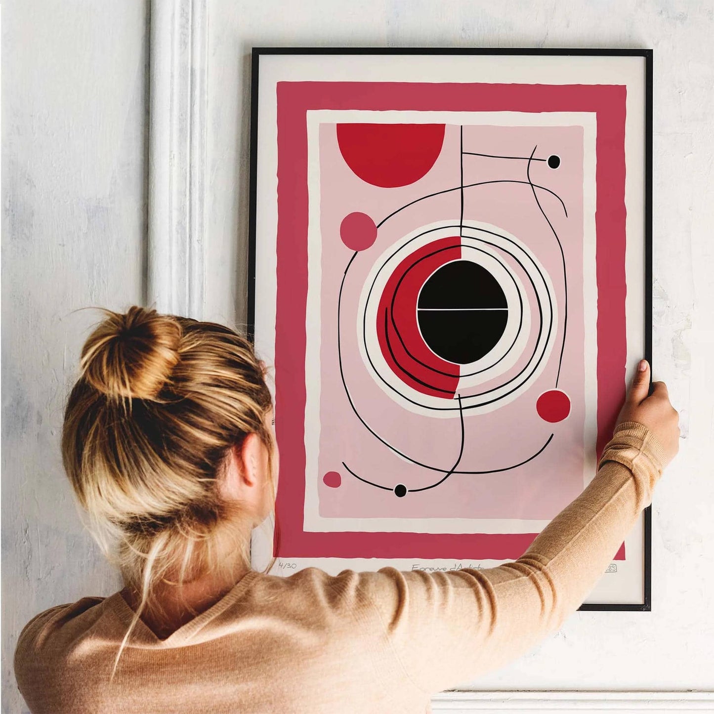 Red Orbit - Abstract Geometric Print