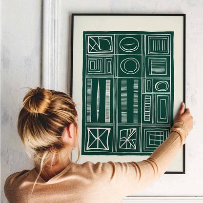 Retro Shapes in Green Art Print