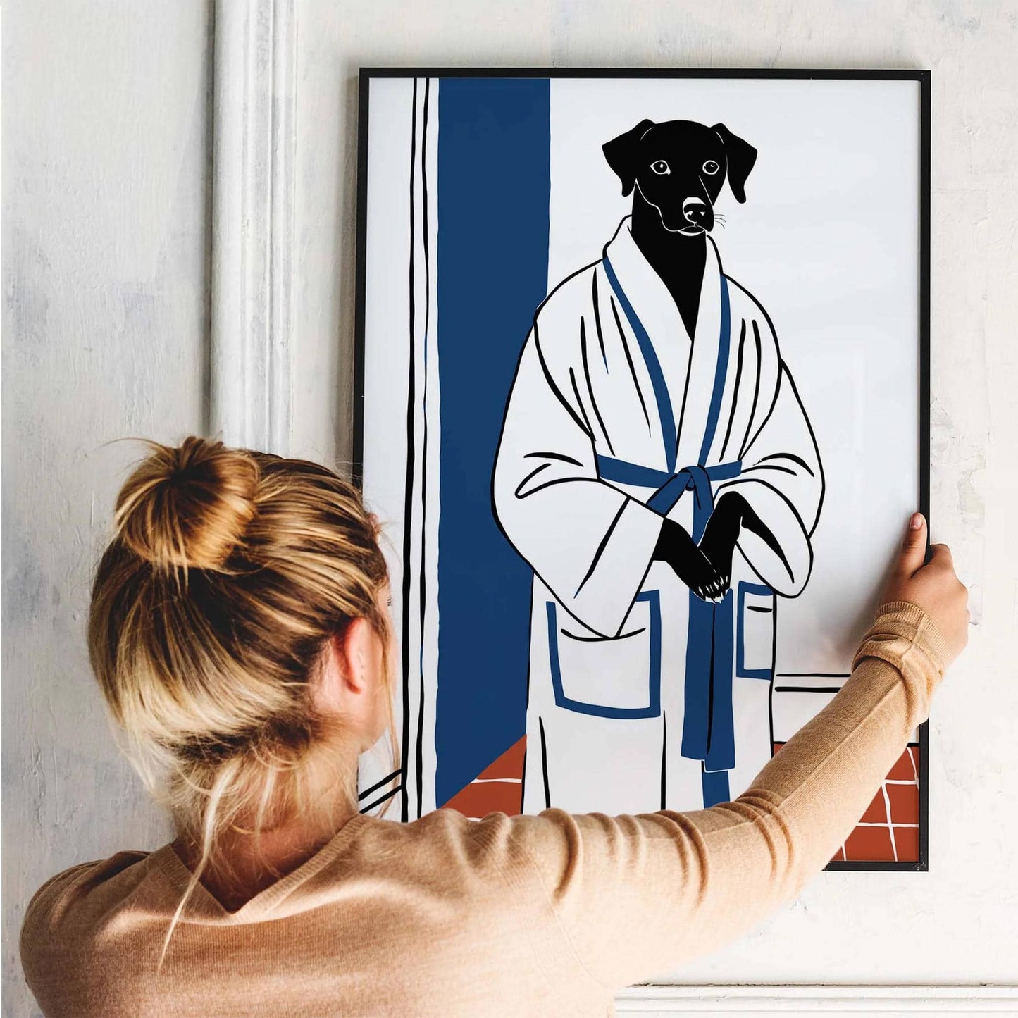 Dog in Bathrobe Poster Print
