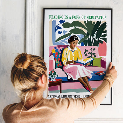 Reading Meditation Library Week Art Print