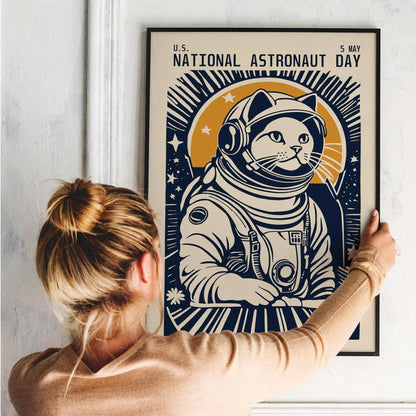 Funny Cat Astronut Wall Art Kids Room Decor - HypeSheriff