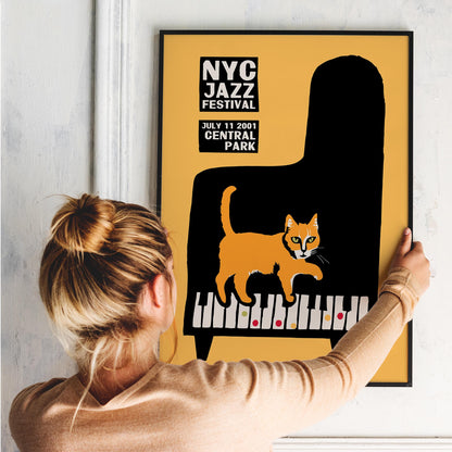 NYC Jazz Festival Cat Piano Poster Print