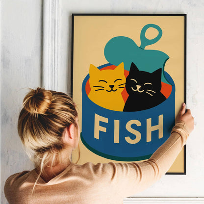 Retro Funny Cats and Fish Can Poster
