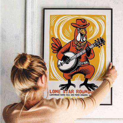 Lone Star Roundup Banjo Rooster Poster