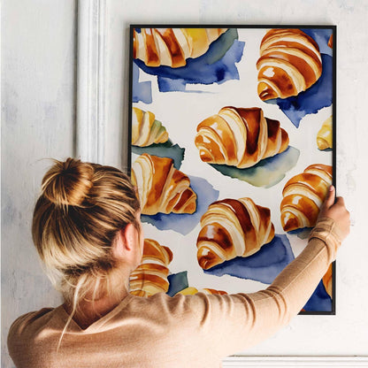 Watercolor Croissant Kitchen Wall Art Print