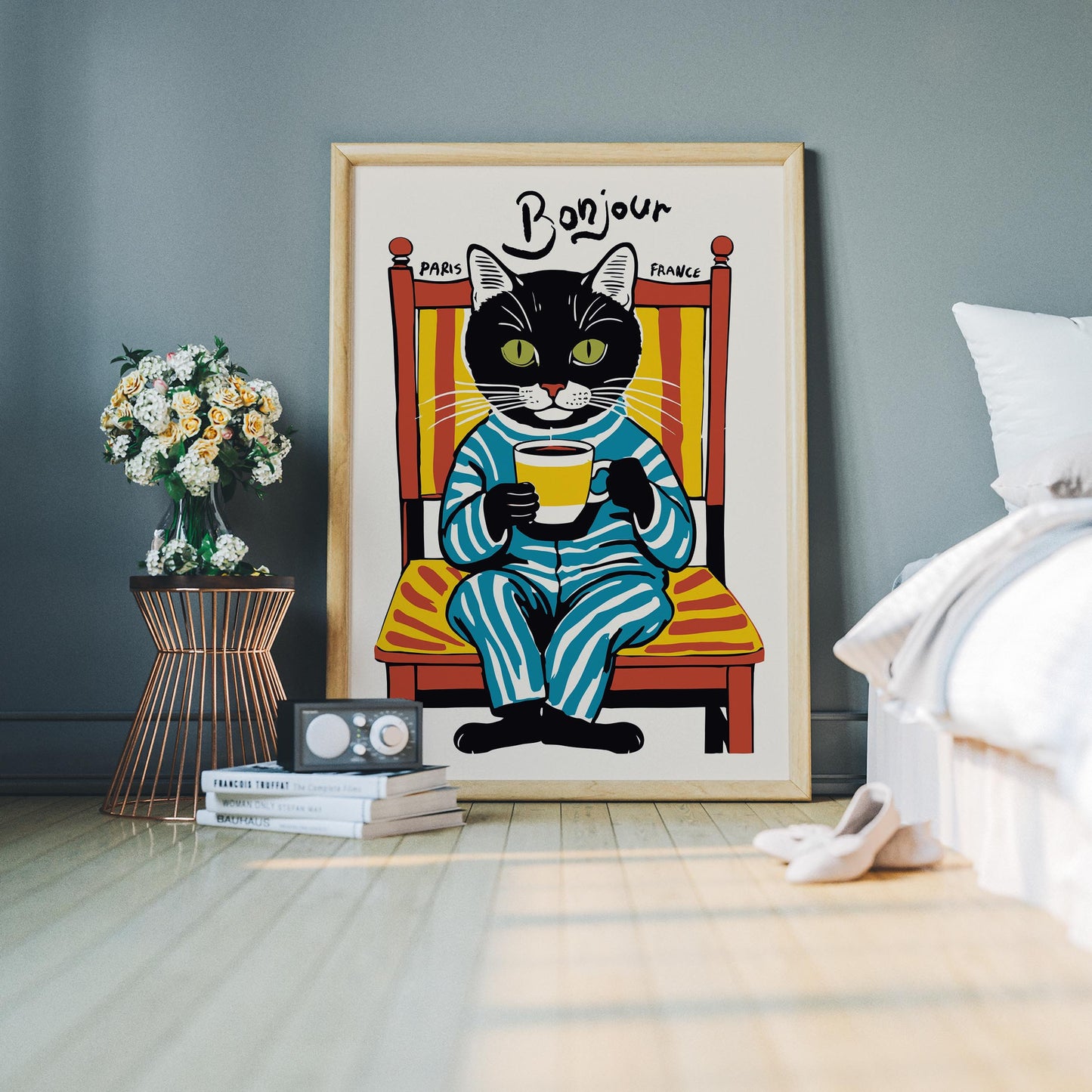 Bonjour Cat Coffee Print Kitchen