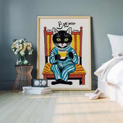 Bonjour Cat Coffee Print Kitchen