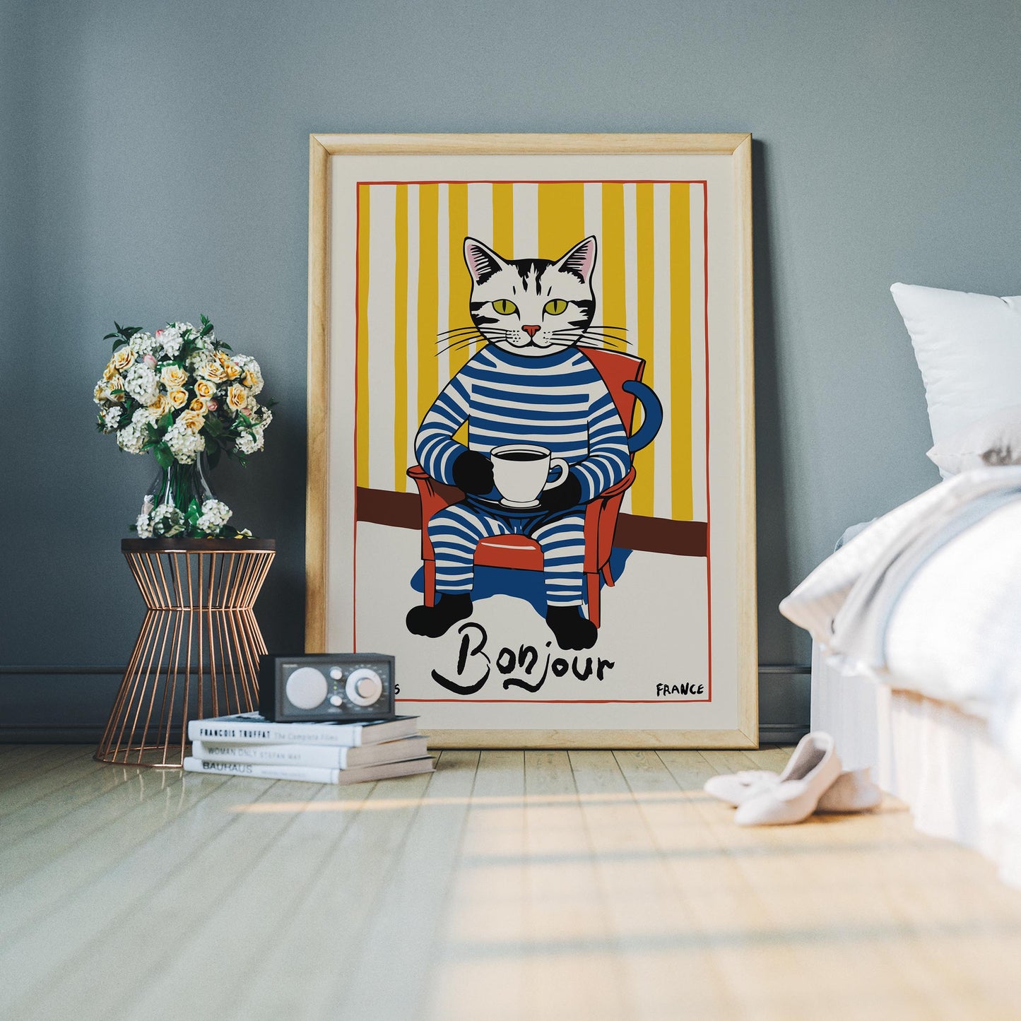 Bonjour Coffee Cat Wall Art Dining