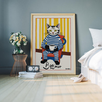 Bonjour Coffee Cat Wall Art Dining