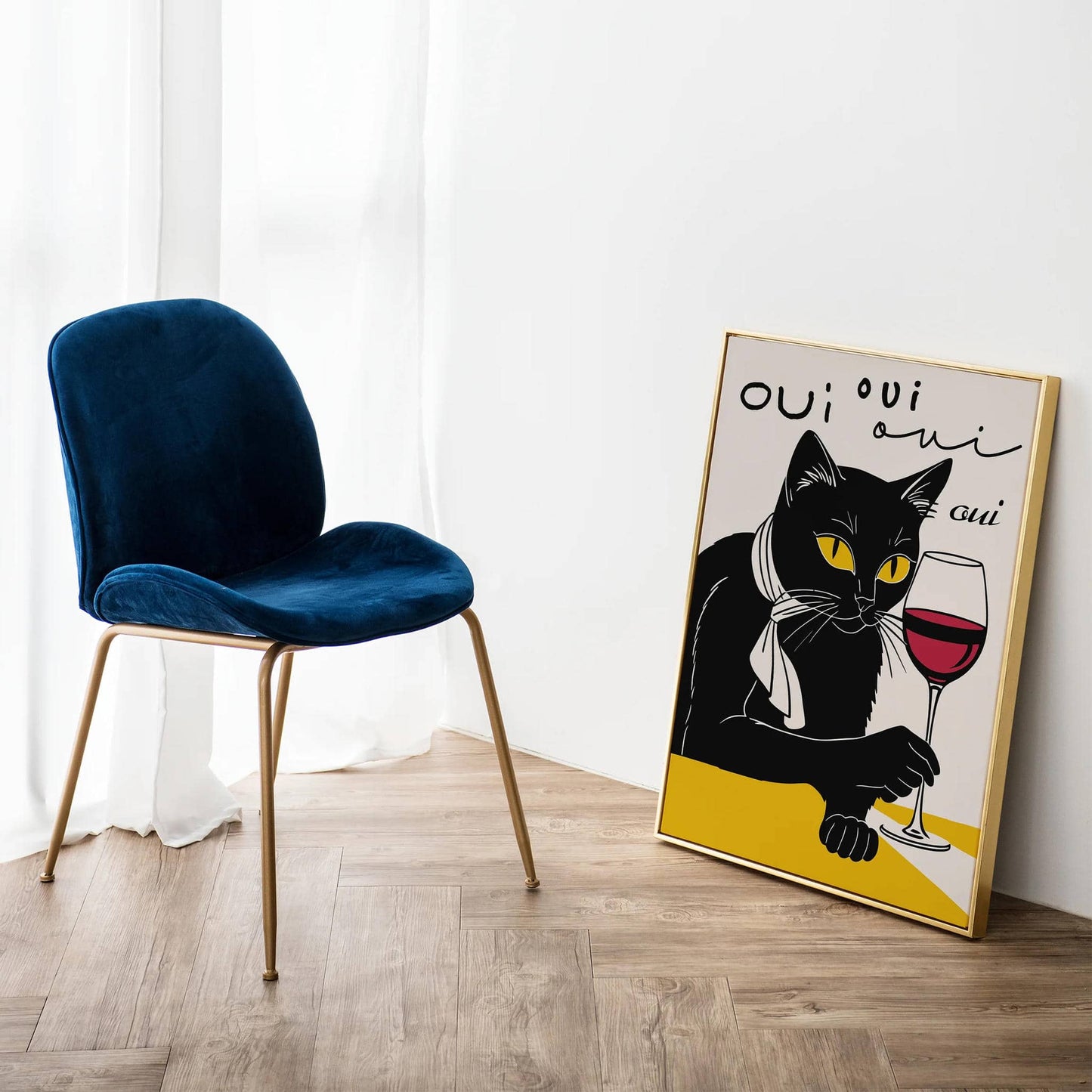 Oui French Wine Cat Poster