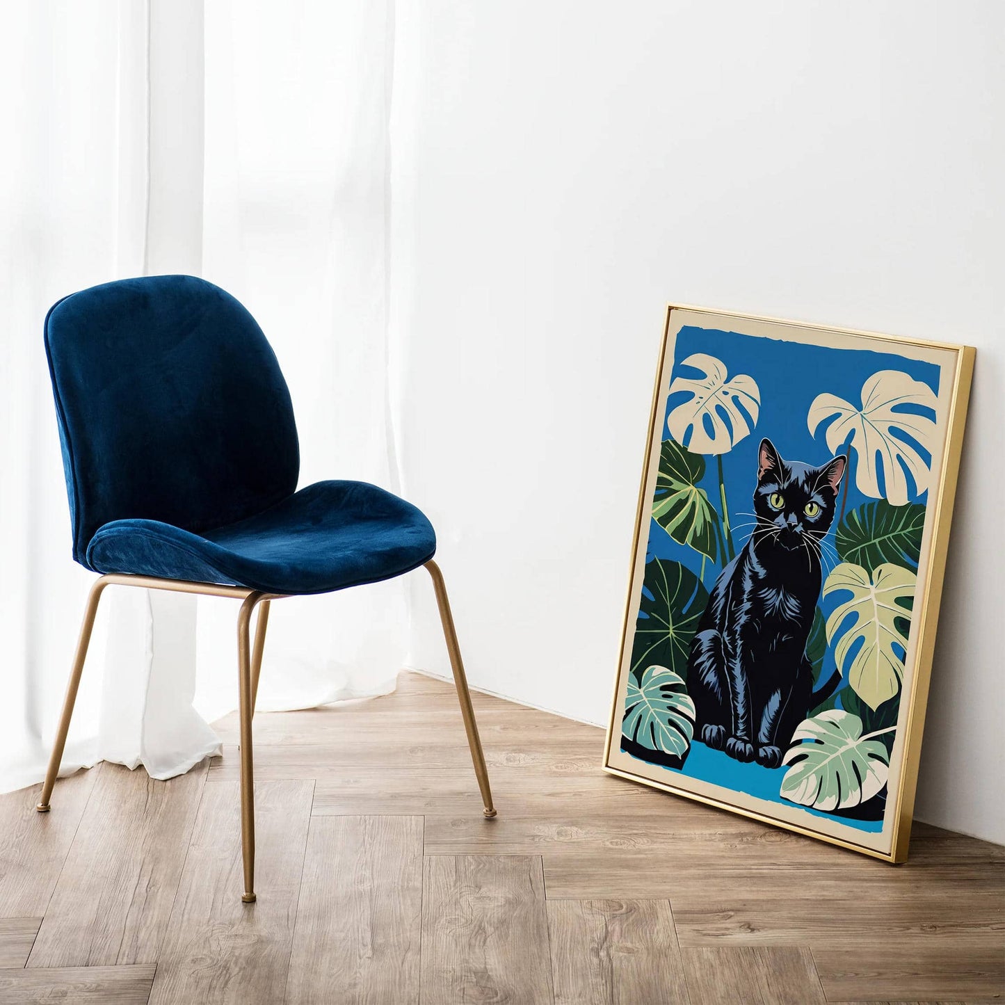 Monstera Cat Wall Art Print