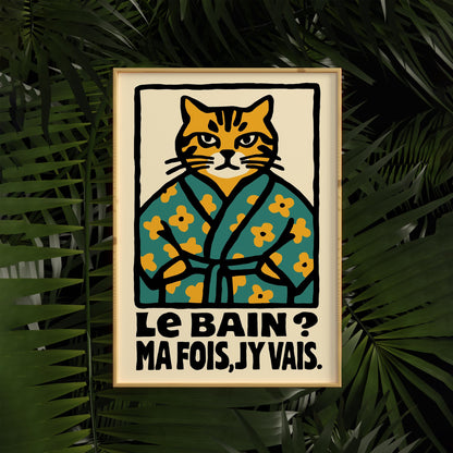 French Bathroom Cat Humor Poster