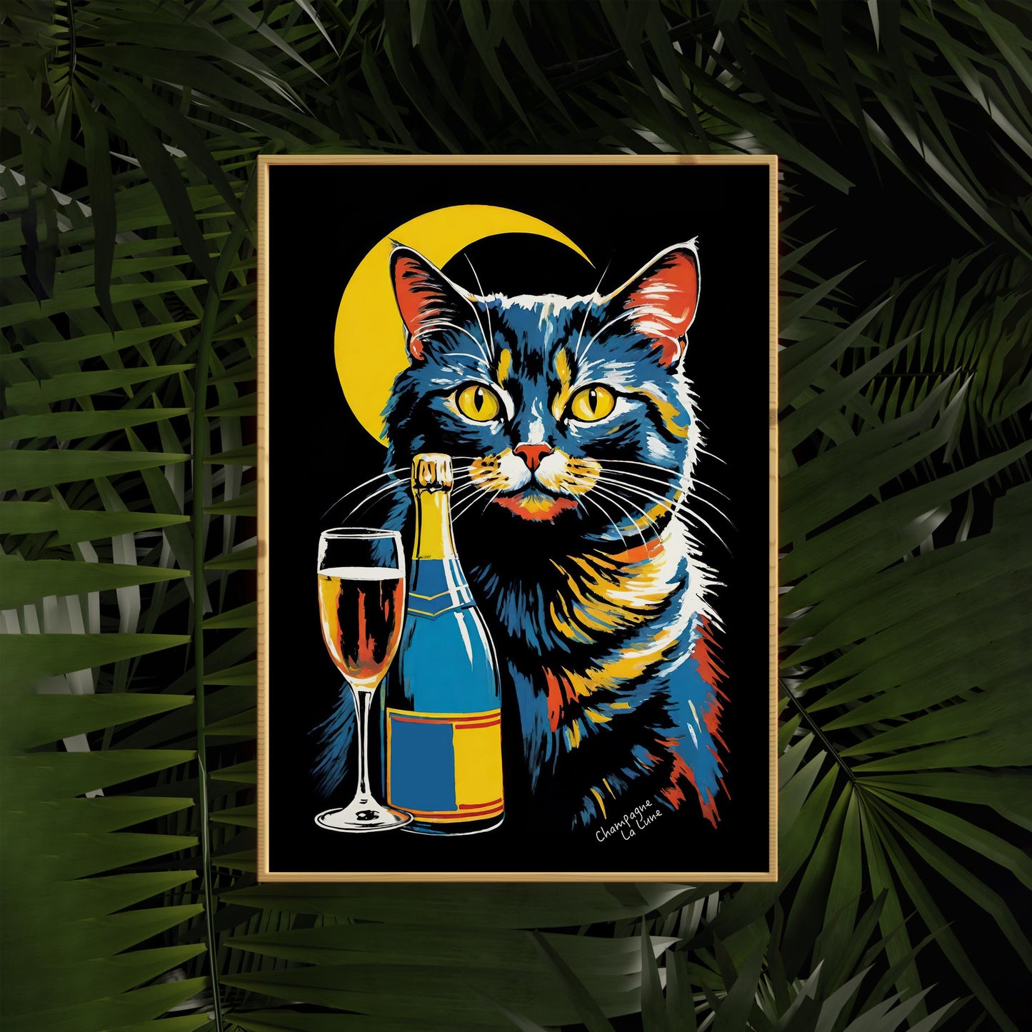Moonlight Wine Retro Cat Poster