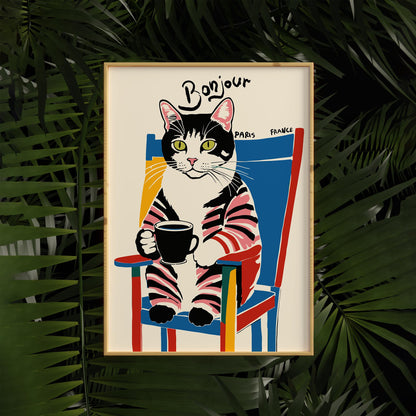 Bonjour Cat Poster Print